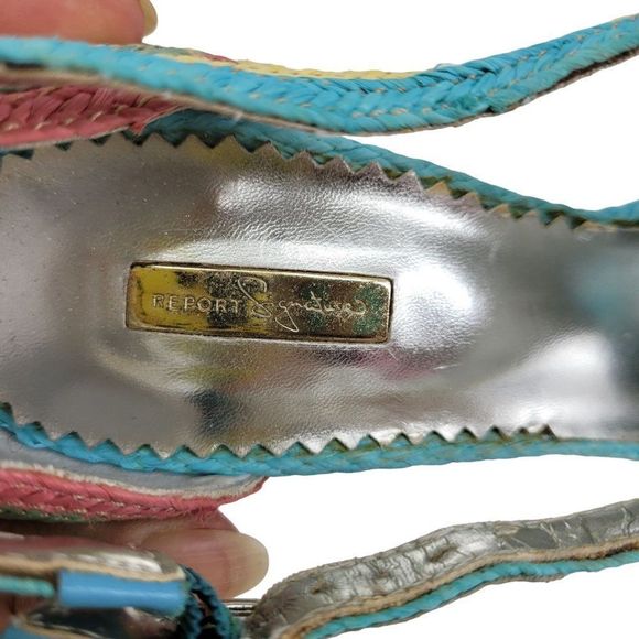 Report Signature Stiletto Heels 8 Pastel Rainbow Stripped Vegan Raffia Wood Heel - Picture 10 of 13